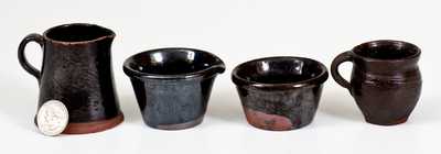 Lot of Four: Miniature Black Glazed Redware Vessels