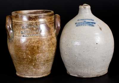 Lot of Two: Stoneware Jug and Jar Marked G. BENTON & L. STEWART / HARTFORD