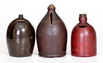 Lot of Three: Stoneware and Redware Jug Banks