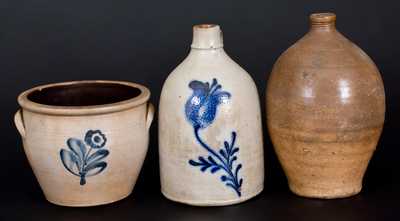 Lot of Three: Decorated Stoneware Jug and Jar with Stoneware Jug Marked 