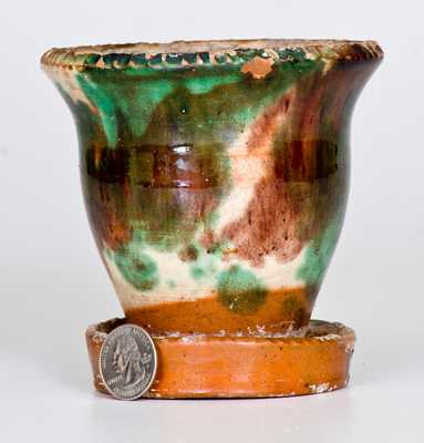 Fine Small-Sized Multi-Glazed Redware Flowerpot, Strasburg, VA, circa 1890