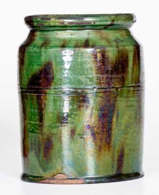 Fine Green Redware Jar with Manganese Streaks