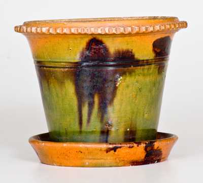 Multi-Colored Redware Flowerpot att. George Wagner, Carbon County, PA