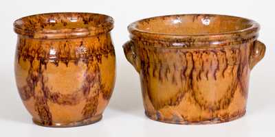 Lot of Two: Redware Jars with Matching Sponged Manganese Decoration