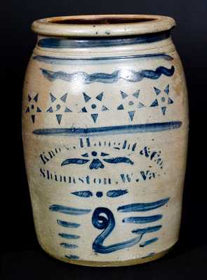 Very Fine 2 Gal. KNOX, HAUGHT & CO. / SHINNSTON, W. Va. Stoneware Jar w/ Stars Decoration