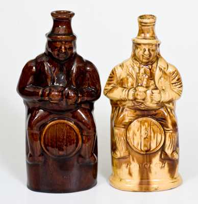 Lot of Two: Yellowware and Rockingham-Glazed Toby-on-Barrel 