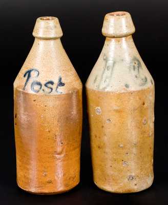 Lot of Two: Stoneware Bottles with Cobalt Inscriptions