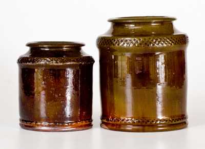 Lot of Two: Redware Tobacco Jars att. Jacob Heart, Chambersburg, PA