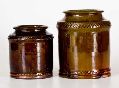 Lot of Two: Redware Tobacco Jars att. Jacob Heart, Chambersburg, PA