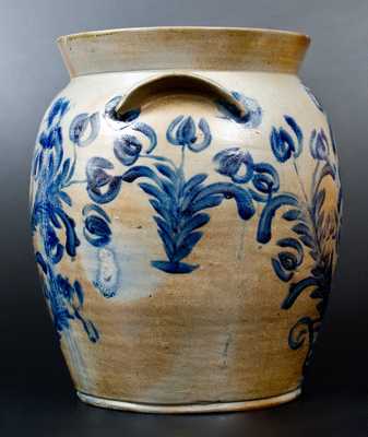 Exceptional 6 Gal. Baltimore Stoneware Jar w/ Profuse Floral Basket Decoration