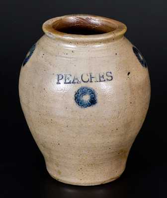 Very Fine Stoneware PEACHES Jar w/ Impressed Design, Crolius, New York City