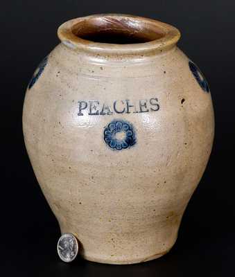 Very Fine Stoneware PEACHES Jar w/ Impressed Design, Crolius, New York City