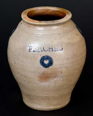 Very Fine Stoneware PEACHES Jar w/ Impressed Design, Crolius, New York City