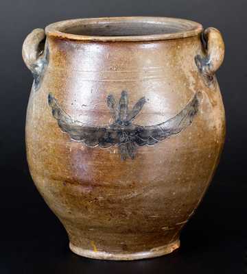 Very Unusual Early Stoneware Jar w/ Incised Leaf and Vine Decoration