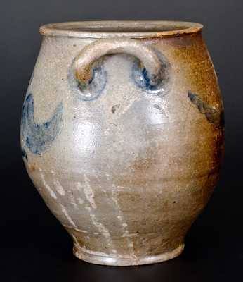 Very Unusual Early Stoneware Jar w/ Incised Leaf and Vine Decoration