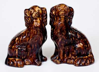 Exceptional Pair of John Bell (Waynesboro, PA) Redware Spaniel Dog Figures