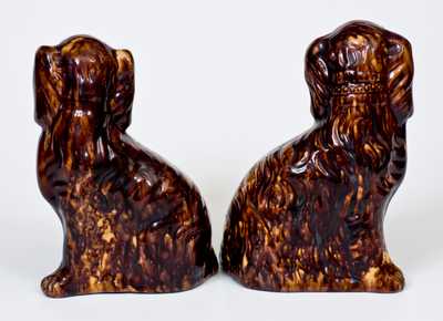 Exceptional Pair of John Bell (Waynesboro, PA) Redware Spaniel Dog Figures