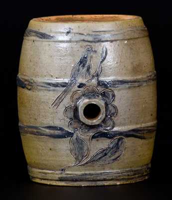 Very Fine Small Albany, NY Stoneware Keg w/ Incised Bird and Floral Design