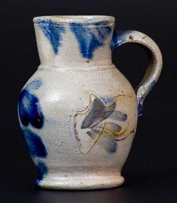 Fine Miniature Remmey, Philadelphia Stoneware Pitcher w/ Floral Decoration, c1860