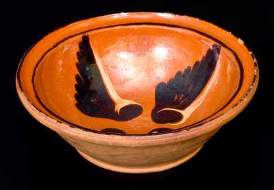 Fine Pennsylvania Redware Bowl with Unusual Decoration