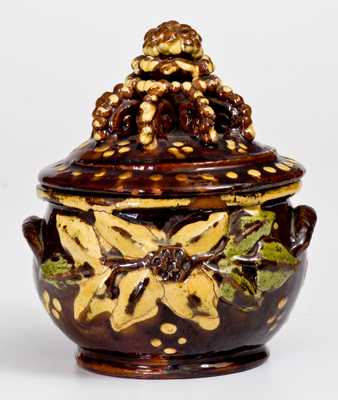 Extremely Rare and Important Redware Sugar Bowl, att. John Nice, Montgomery County, PA, c1830