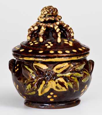 Extremely Rare and Important Redware Sugar Bowl, att. John Nice, Montgomery County, PA, c1830