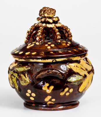 Extremely Rare and Important Redware Sugar Bowl, att. John Nice, Montgomery County, PA, c1830