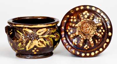 Extremely Rare and Important Redware Sugar Bowl, att. John Nice, Montgomery County, PA, c1830