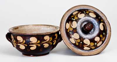 Extremely Rare Redware Sugar Bowl att. John Leman, Tylersport, Montgomery County, PA, c1830