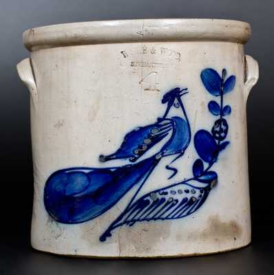 4 Gal. WHITE & WOOD / BINGHAMTON, NY Stoneware Bird Crock