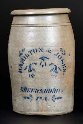 Rare PUNXSUTAWNEY, PA Stoneware Advertising Jar, HAMILTON & JONES / GREENSBORO, PA