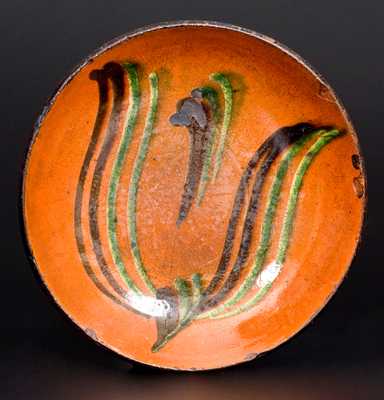 Dryville, PA Redware Plate w/ Two-Color-Slip Tulip Motif