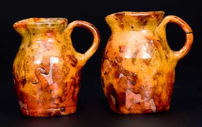 Rare Pair of Miniature Redware Presentation Pitchers, attrib. Jacob Medinger, Montgomery Co, PA