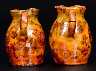 Rare Pair of Miniature Redware Presentation Pitchers, attrib. Jacob Medinger, Montgomery Co, PA