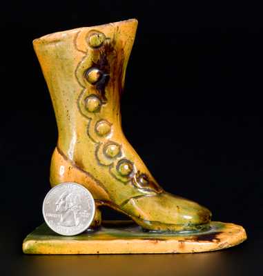 Rare Glazed Redware Sculpture of a Boot, att. George Wagner, Carbon County, PA