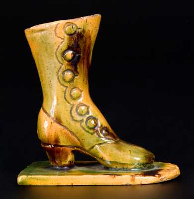 Rare Glazed Redware Sculpture of a Boot, att. George Wagner, Carbon County, PA