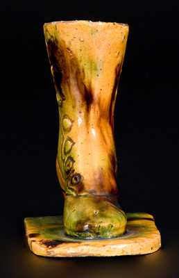 Rare Glazed Redware Sculpture of a Boot, att. George Wagner, Carbon County, PA