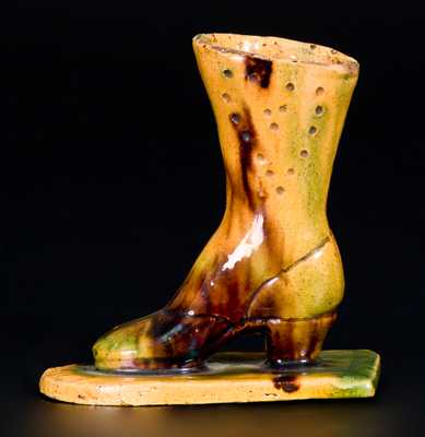 Rare Glazed Redware Sculpture of a Boot, att. George Wagner, Carbon County, PA