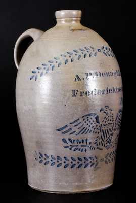 Fine A. P. DONAGHHO / FREDERICKTOWN, PA Stoneware Jug w/ Eagle and Impressed Mark