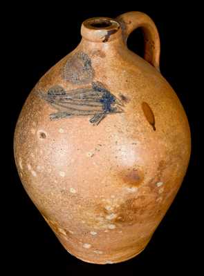 Outstanding J. DUNTZE / NEW-HAVEN Stoneware Jug w/ Incised Fish Decoration