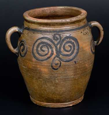 18th Century Stoneware Jar with Watchspring Decoration, NY or NJ