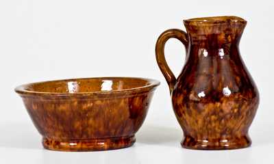 Very Rare Miniature JOHN BELL Redware Pitcher and Bowl Set (Waynesboro, PA origin)