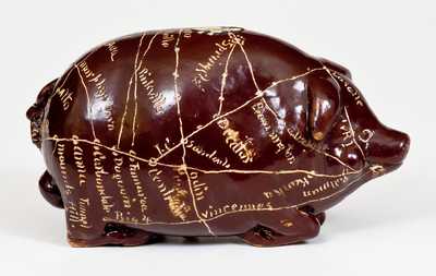 Anna Pottery Stoneware Pig Flask w/ Elaborate Incised Railroad and River Map, 1895