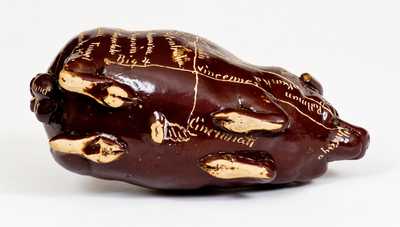 Anna Pottery Stoneware Pig Flask w/ Elaborate Incised Railroad and River Map, 1895