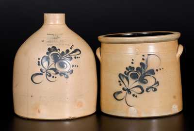 Lot of Two: 2 Gal. FULPER BROS. / FLEMINGTON, NJ Stoneware Jug and 2 Gal. Crock att. Fulper