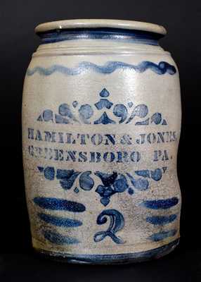 2 Gal. HAMILTON & JONES / GREENSBORO, PA Stoneware Jar