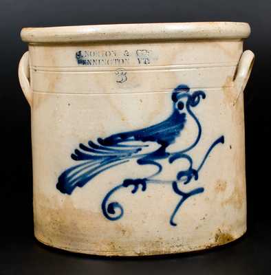 3 Gal. J. NORTON & CO. / BENNINGTON, VT Stoneware Crock w/ Bird Decoration