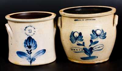 Lot of Two: N. CLARK JR. / ATHENS, NY Stoneware Jars with Floral Decoration