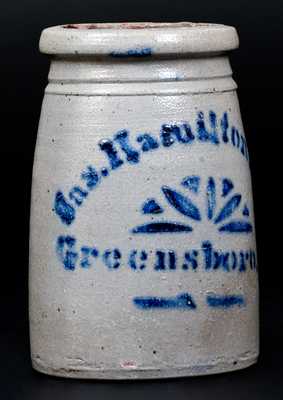 Fine 6-Inch "Jas. Hamilton & Co. / Greensboro, Pa." Stoneware Canning Jar