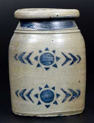 6-Inch Greensboro, PA Stoneware Canning Jar with Stenciled Sun Decoration